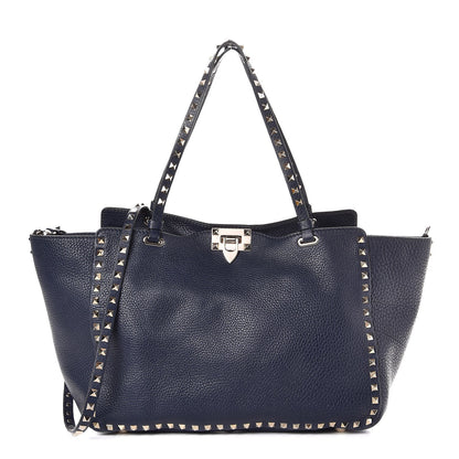 Valentino Garavani Pebbled Calfskin Medium Rockstud Tote Marine 1 of 7
