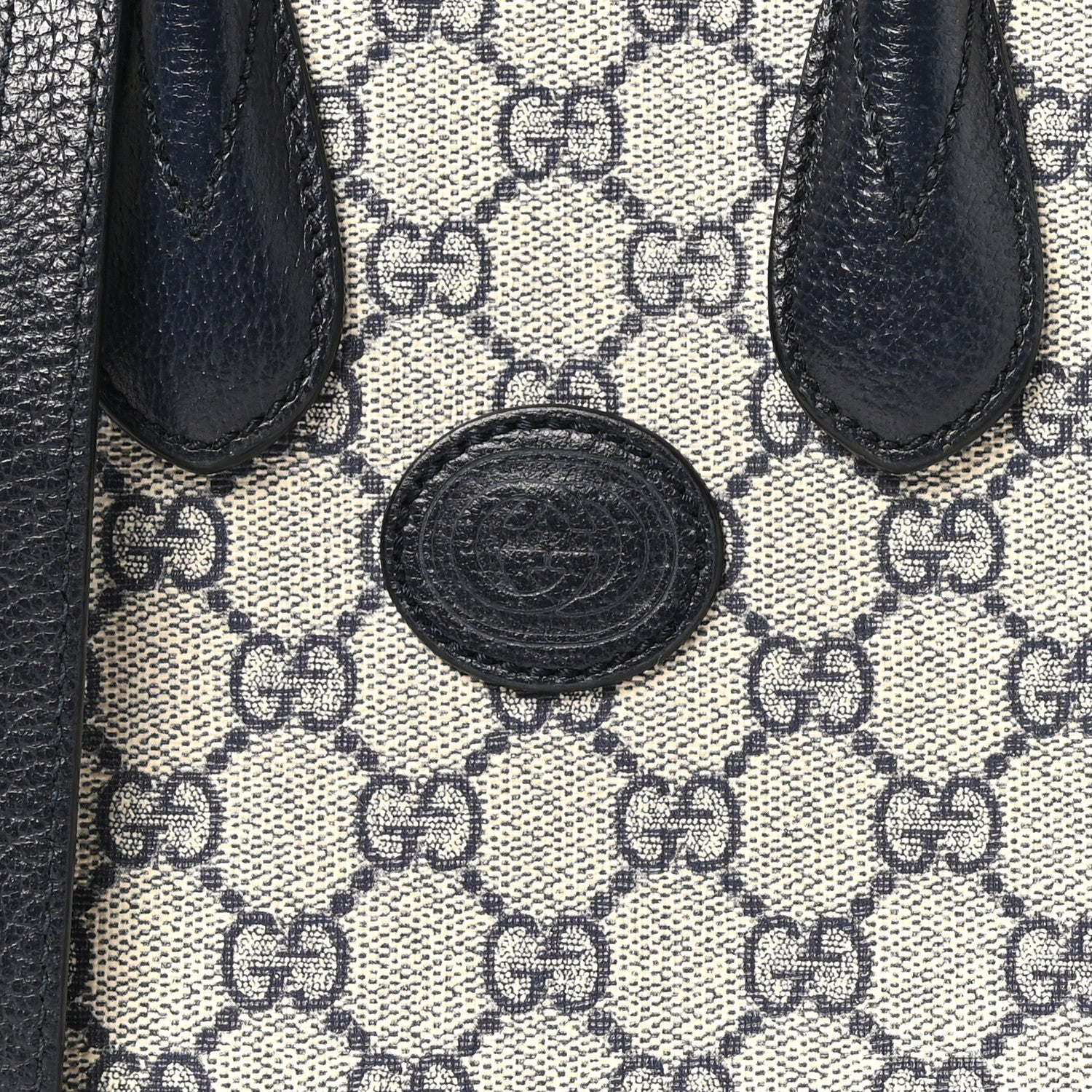 Gucci GG Supreme Monogram Textured Dollar Calfskin Mini Retro Interlocking G Tote Bag Beige Blue 8 of 10
