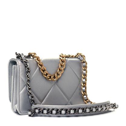 Chanel Metallic Lambskin Quilted Chanel 19 Wallet On Chain WOC Silver 2 of 8