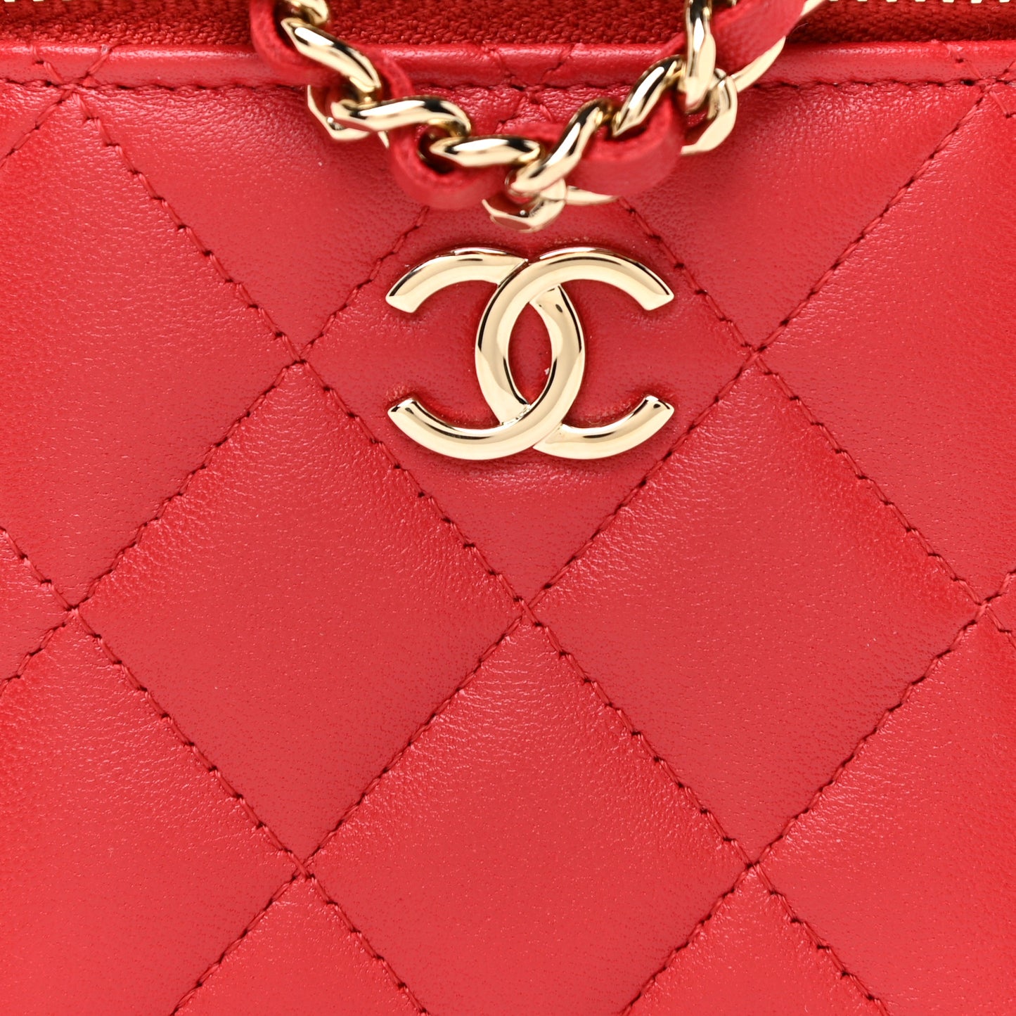 Lambskin Quilted Top Handle Mini Vanity Case With Chain Red