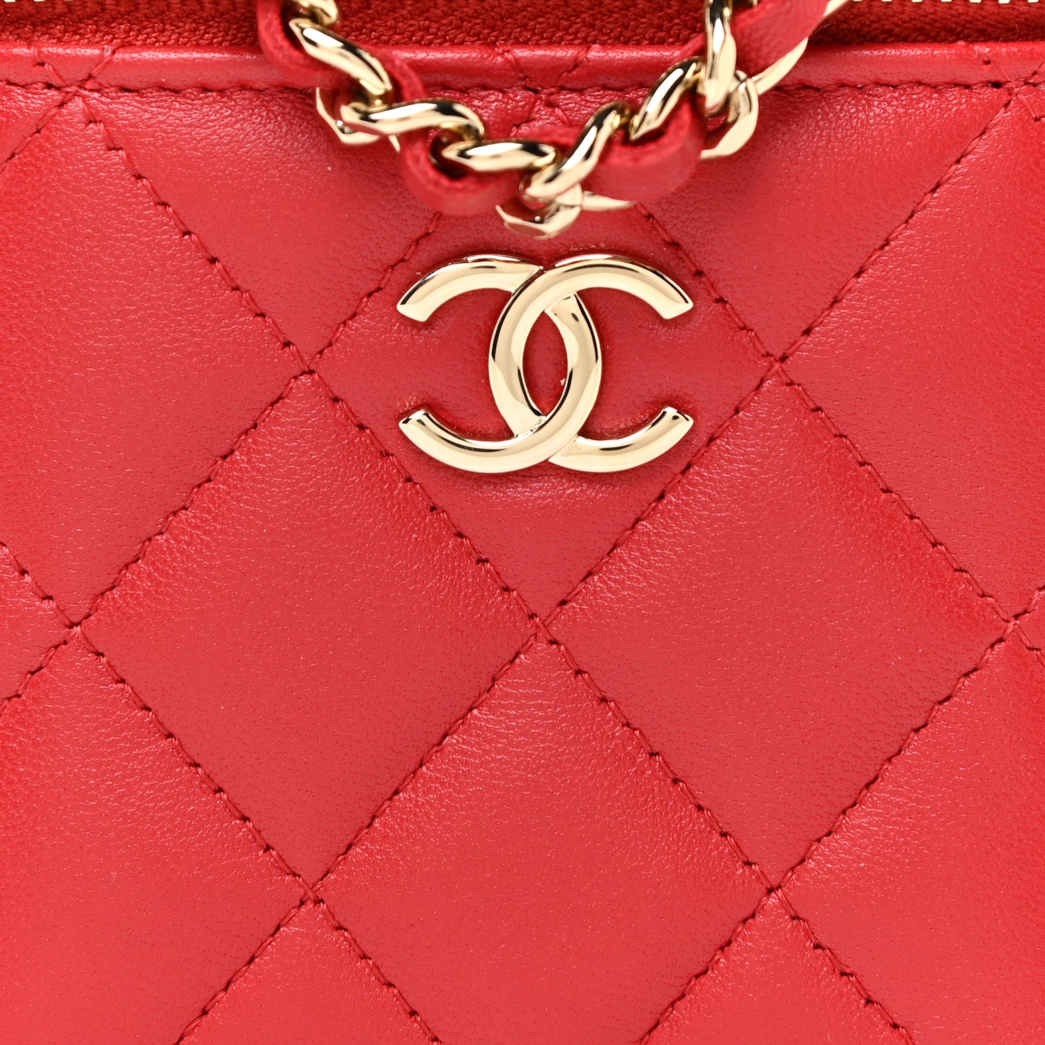 Chanel Lambskin Quilted Top Handle Mini Vanity Case With Chain Red 8 of 11