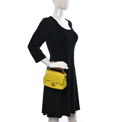 Chanel Lambskin Metal Quilted Mini Top Handle Square Flap Yellow 2 of 10