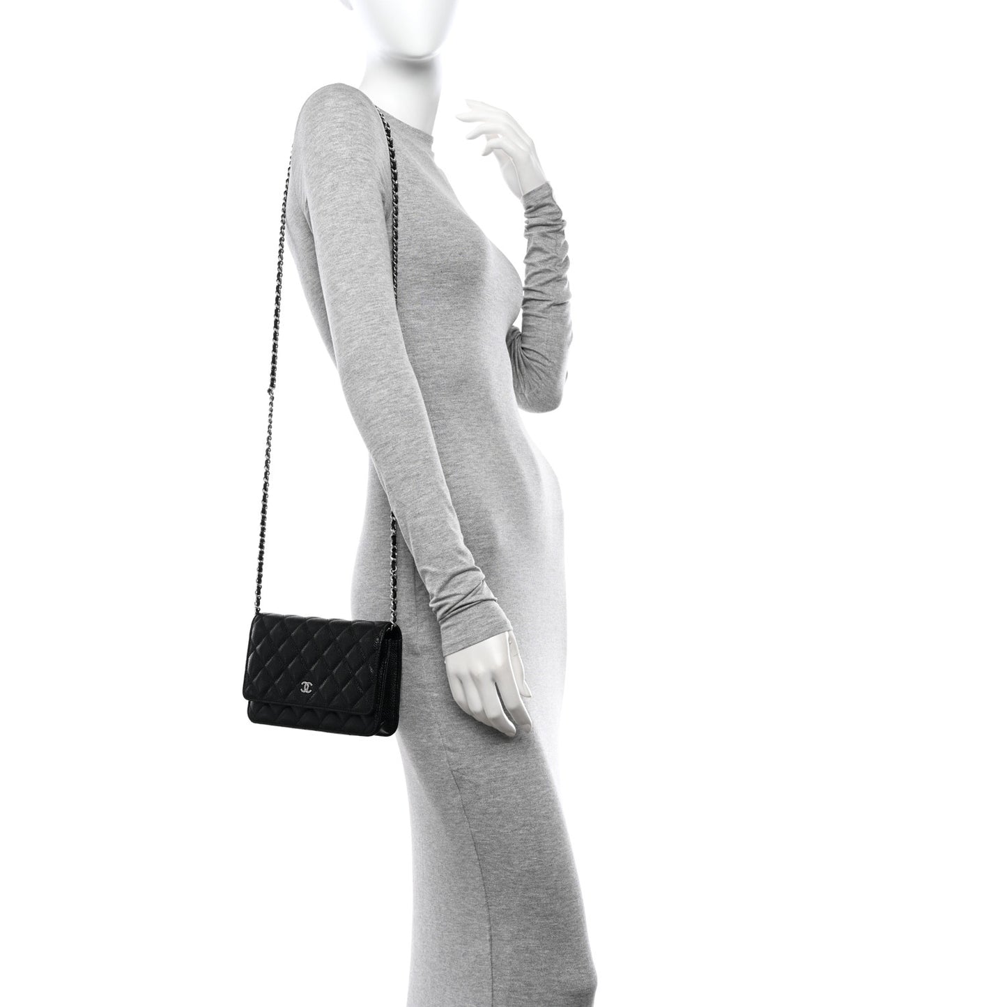 Caviar Quilted Wallet on Chain WOC Black