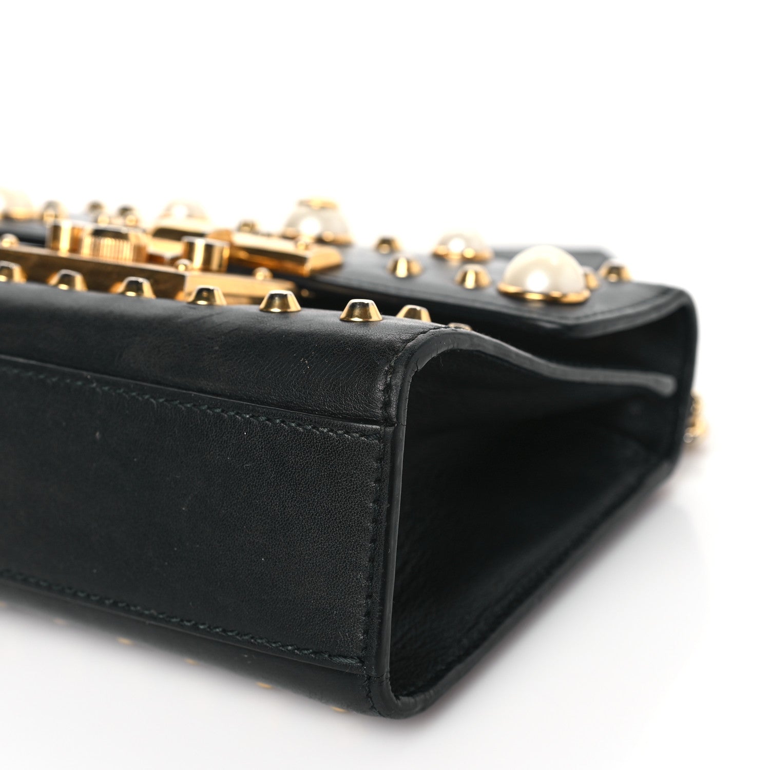 Gucci Calfskin Studded Small Padlock Shoulder Bag Black 9 of 10