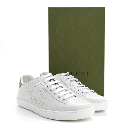 Gucci Calfskin Interlocking G Perforated Womens Ace Sneakers 37.5 White Grey Sky 10 of 10