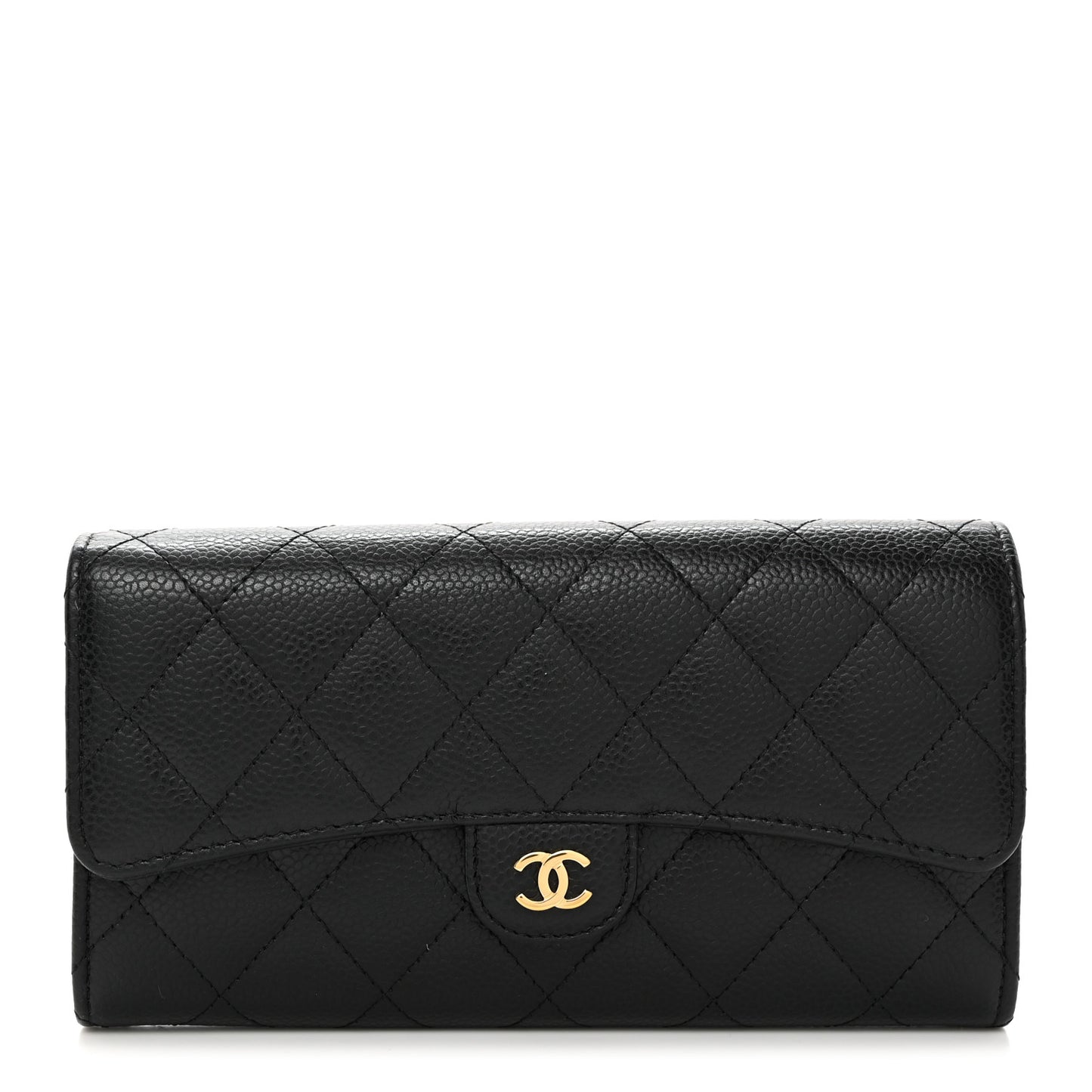 Caviar Quilted Large Gusset Flap Wallet Black