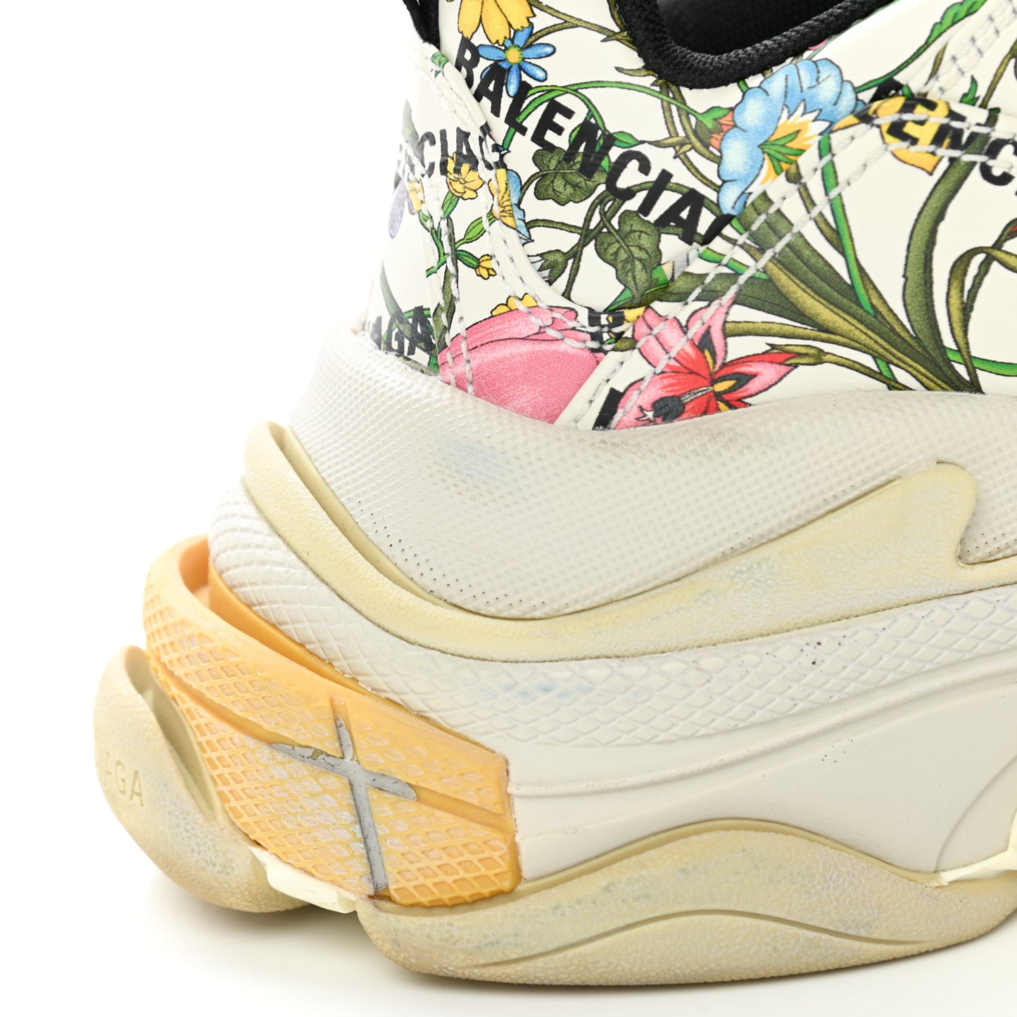 X GUCCI Fabric Allover Logo Flora Print Womens Triple S Sneakers 39 Multicolor White