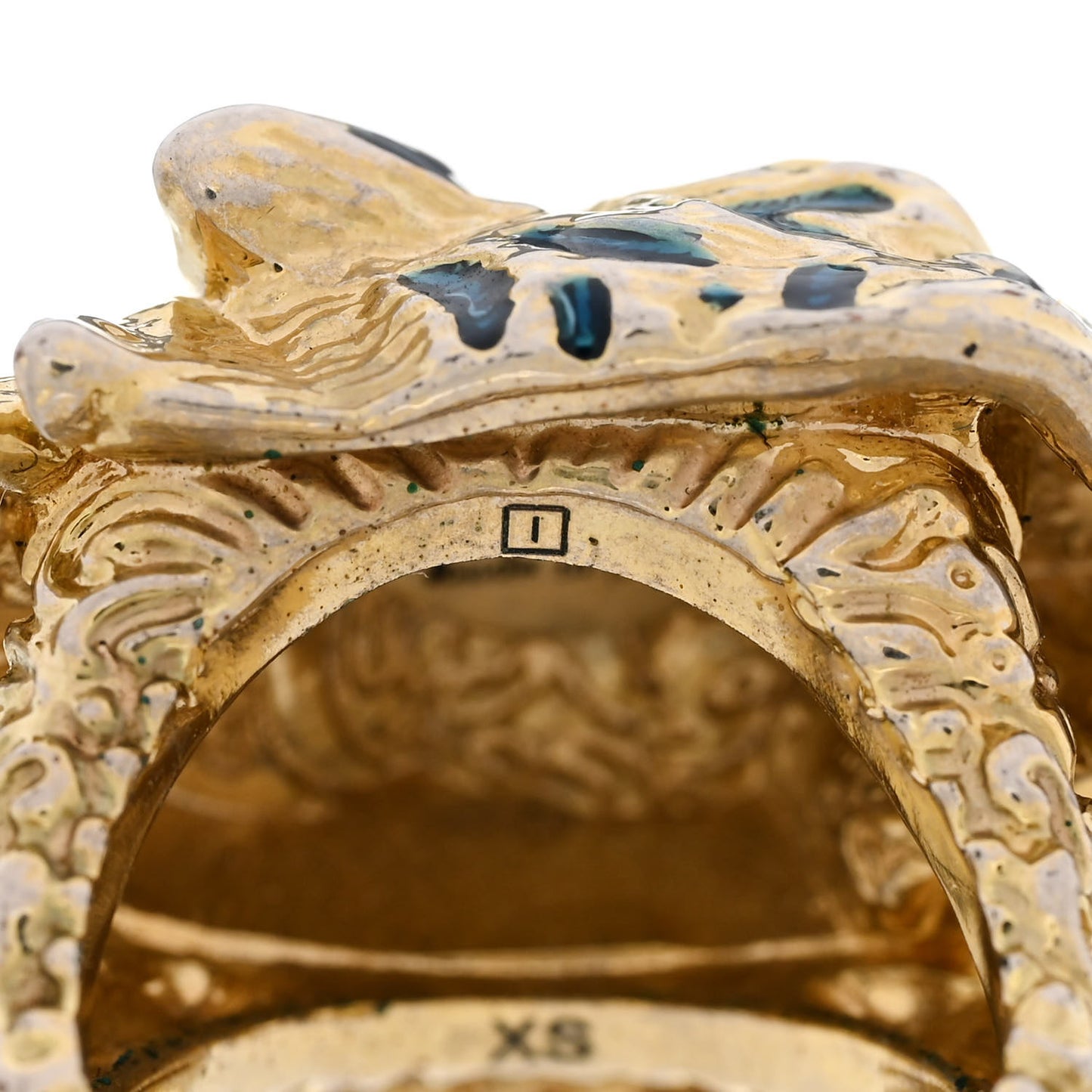 Metal Crystal Lion Head Ring XS Aged Gold Multicolor