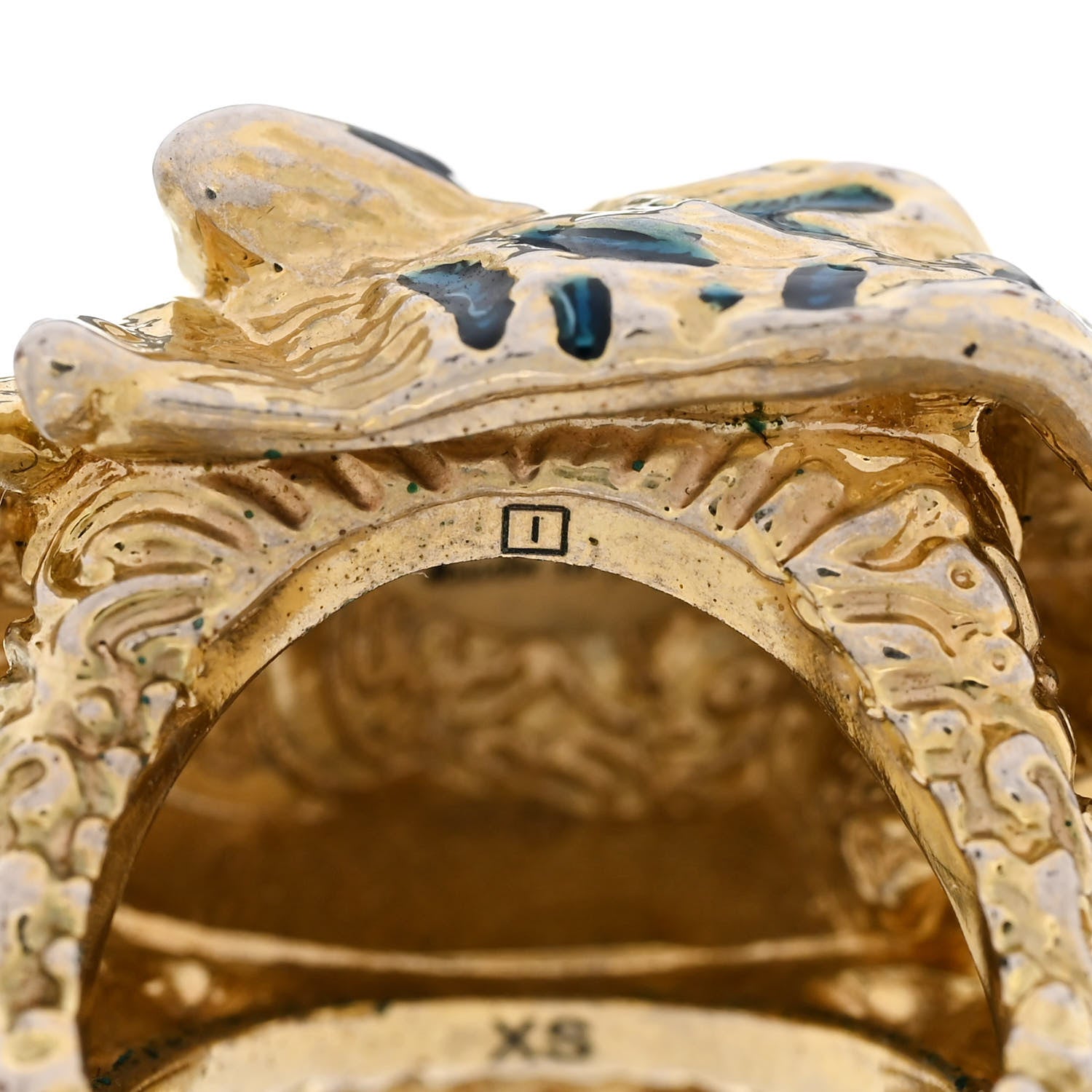 Gucci Metal Crystal Lion Head Ring XS Aged Gold Multicolor 7 of 8