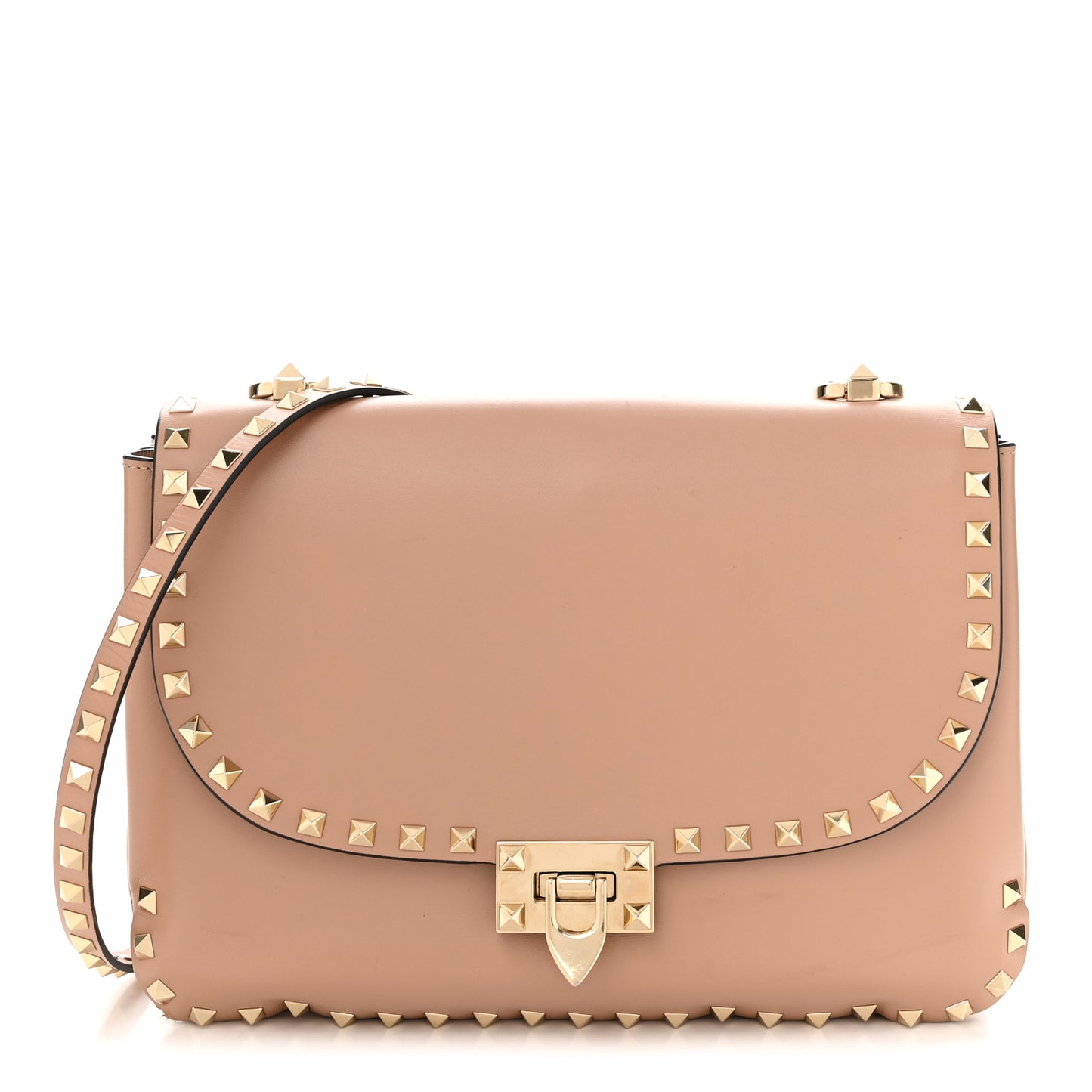 Vitello Small Rockstud Shoulder Bag Rose Cannelle