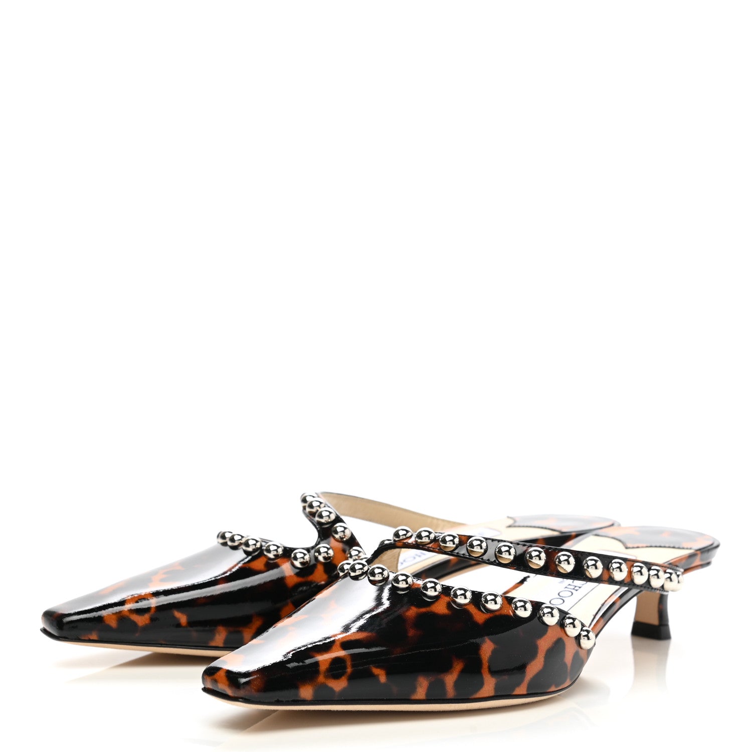 Jimmy Choo Patent Leopard Print Embellished Ros 35 Pumps 37 Cognac 3 of 8