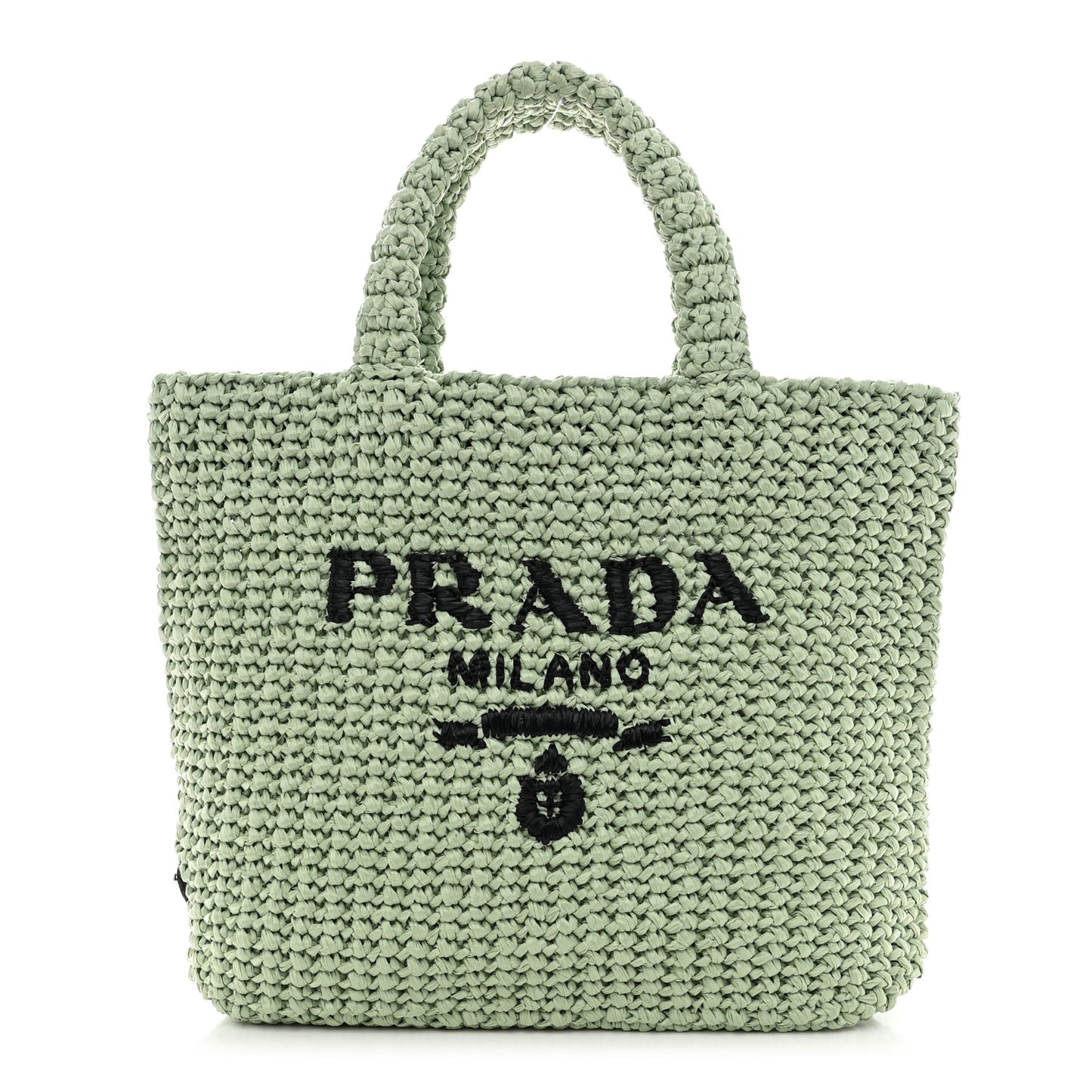 Yarn Raffia Effect Crochet Small Logo Tote Acqua
