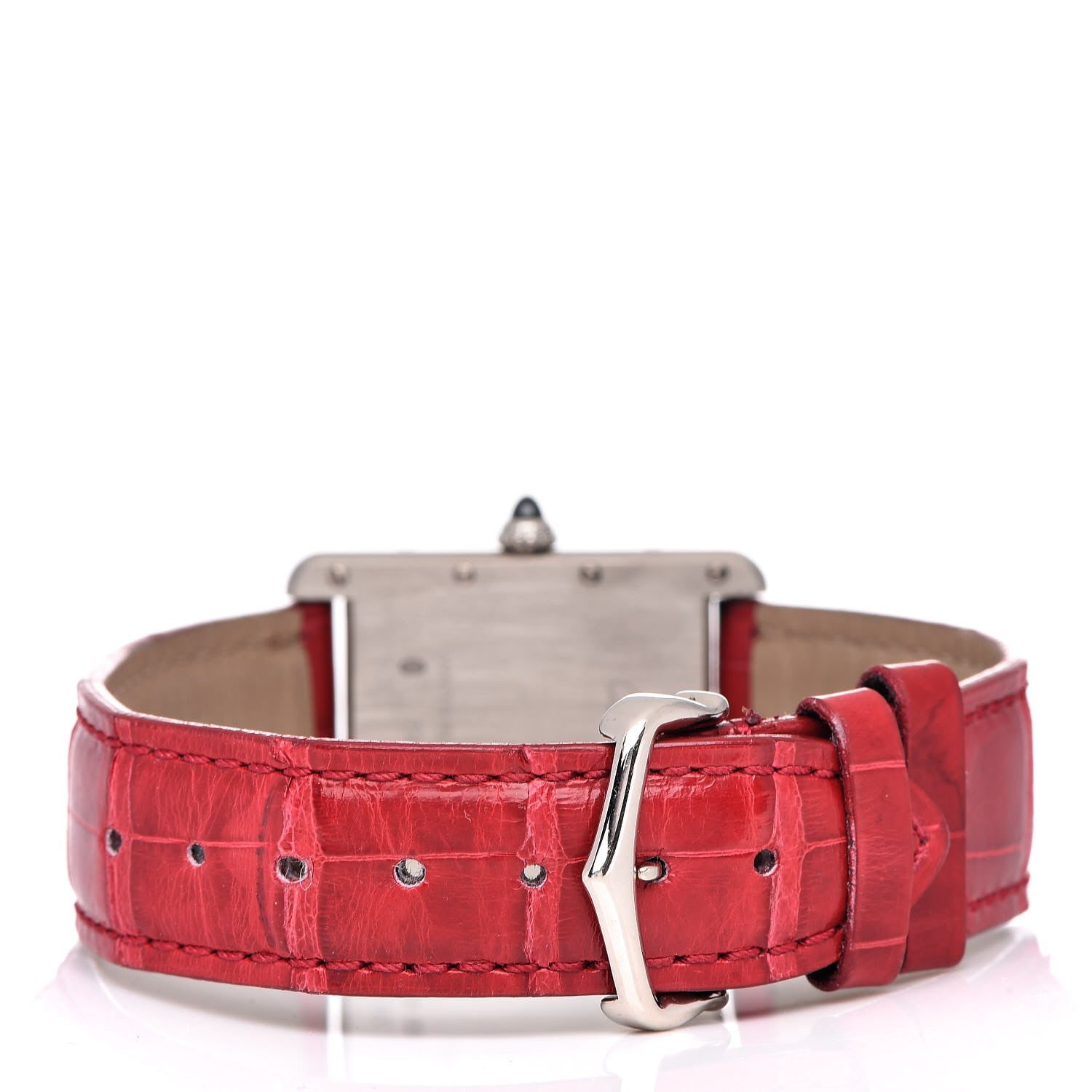 Cartier 18K White Gold Alligator 26mm Tank Louis Quartz Watch Red 4 of 10