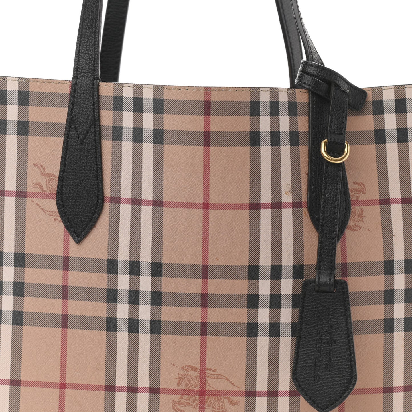 Grainy Calfskin Haymarket Check Medium Reversible Tote Black