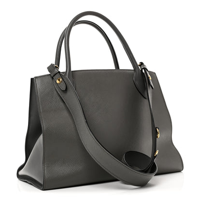 Prada Saffiano Cuir Calfskin Medium Monochrome Top Handle Tote Ardesia 3 of 12