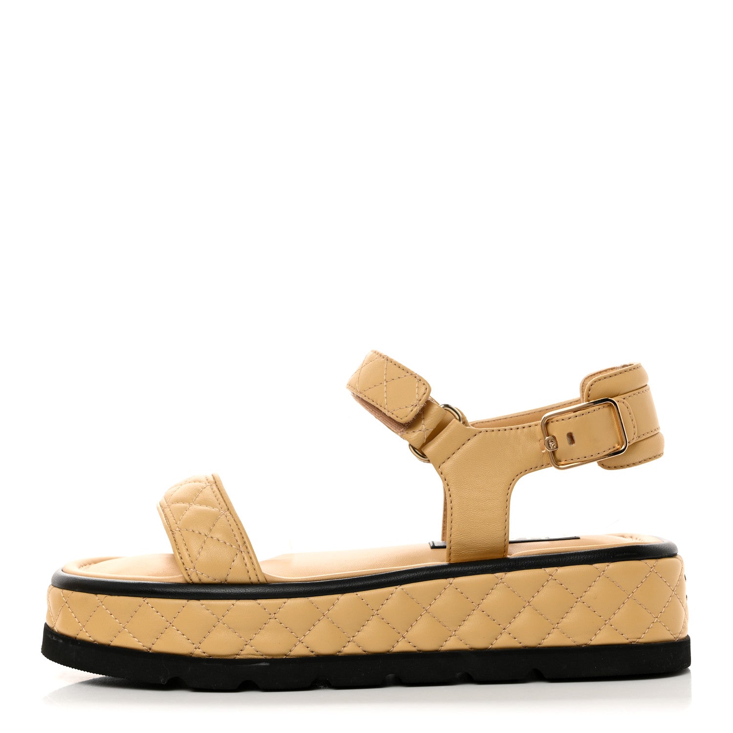 Chanel Lambskin Quilted Platform Sandals 40 Beige Black 1 of 10