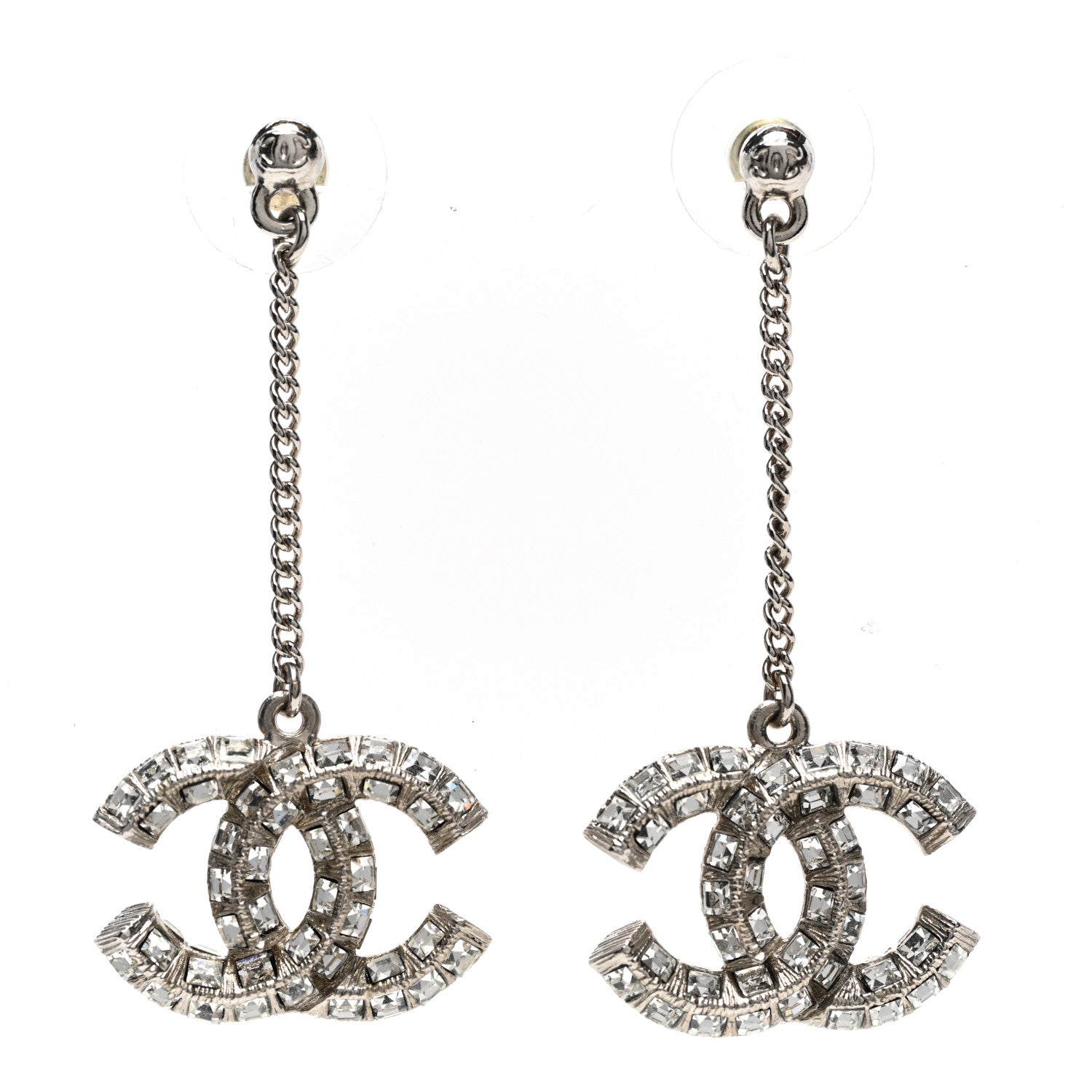 Chanel Baguette Crystal CC Drop Earrings Silver 1 of 4