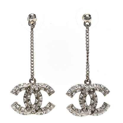 Chanel Baguette Crystal CC Drop Earrings Silver 1 of 4