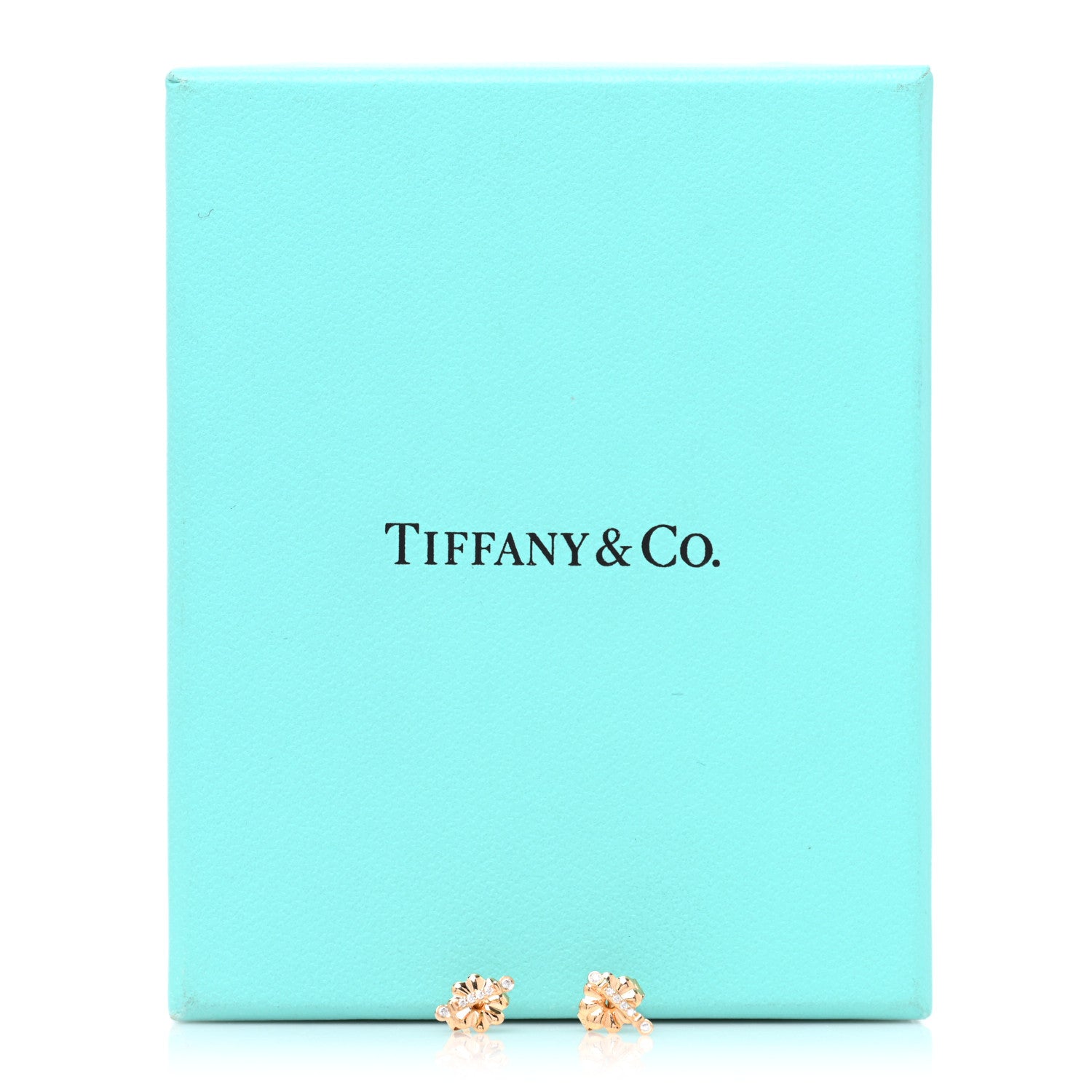 Tiffany 18K Rose Gold Diamond Fleur de Lis Key Bar Earrings 5 of 5