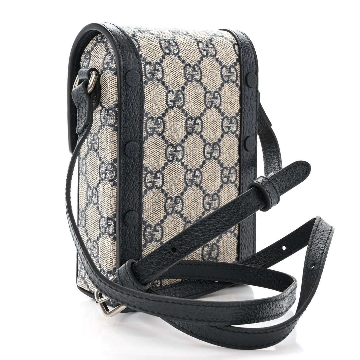 GG Supreme Monogram Textured Dollar Calfskin Mini Horsebit 1955 Crossbody Bag Beige Blue