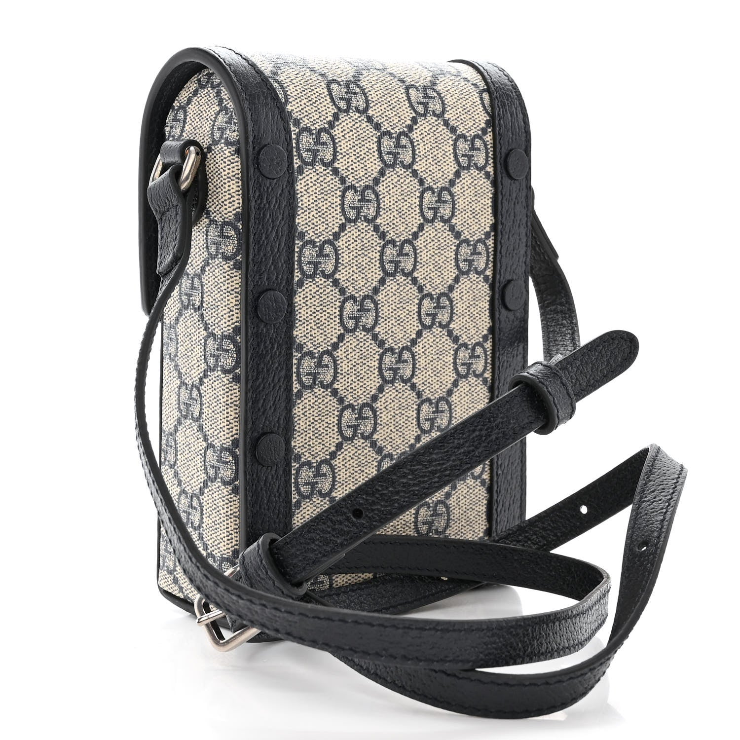 Gucci GG Supreme Monogram Textured Dollar Calfskin Mini Horsebit 1955 Crossbody Bag Beige Blue 3 of 10