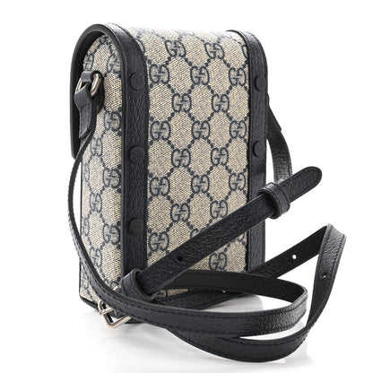 Gucci GG Supreme Monogram Textured Dollar Calfskin Mini Horsebit 1955 Crossbody Bag Beige Blue 3 of 10