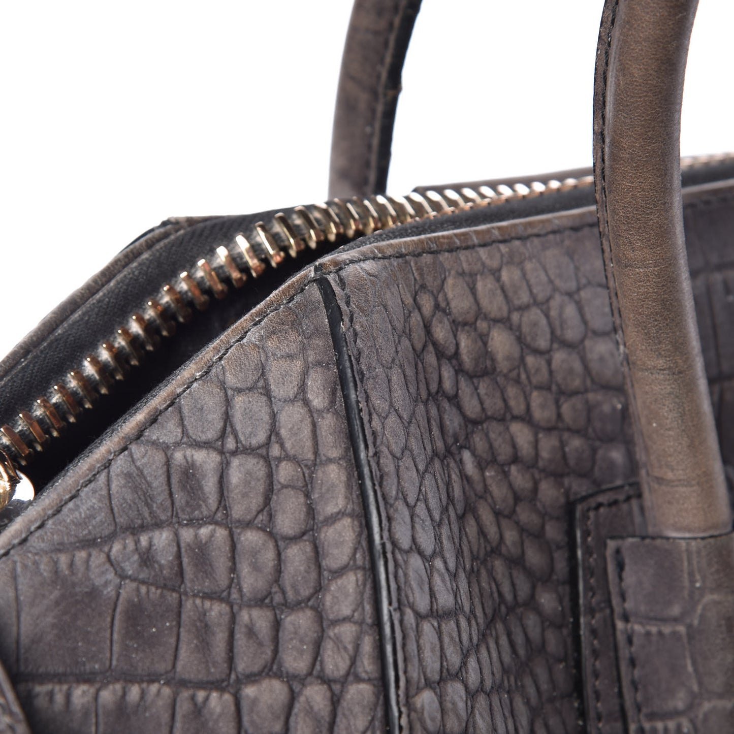 Nubuck Crocodile Embossed Medium Antigona Washed Black