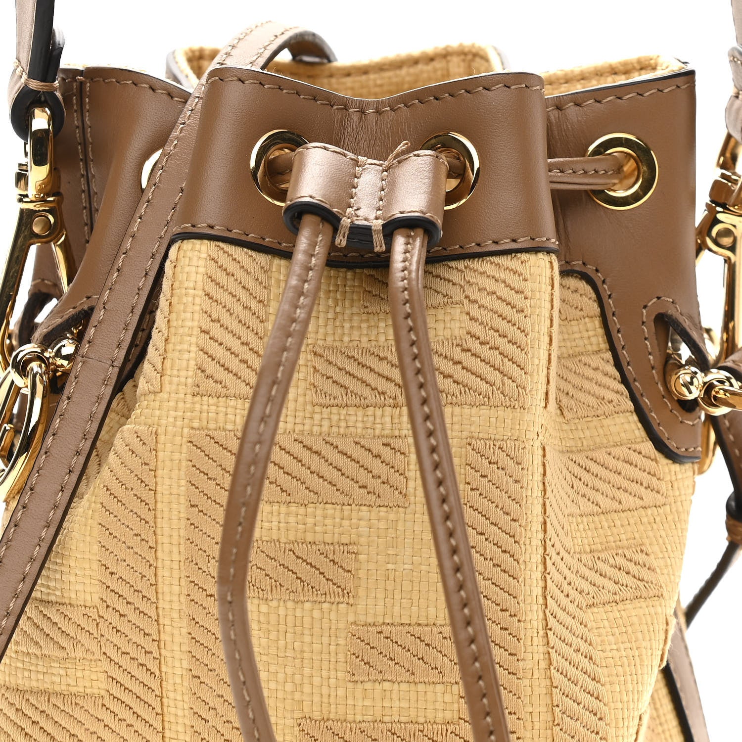 Fendi Raffia Vitello King Lucido F is Fendi FF Embroidered Mini Mon Tresor Bucket Bag Grano Sand 9 of 13