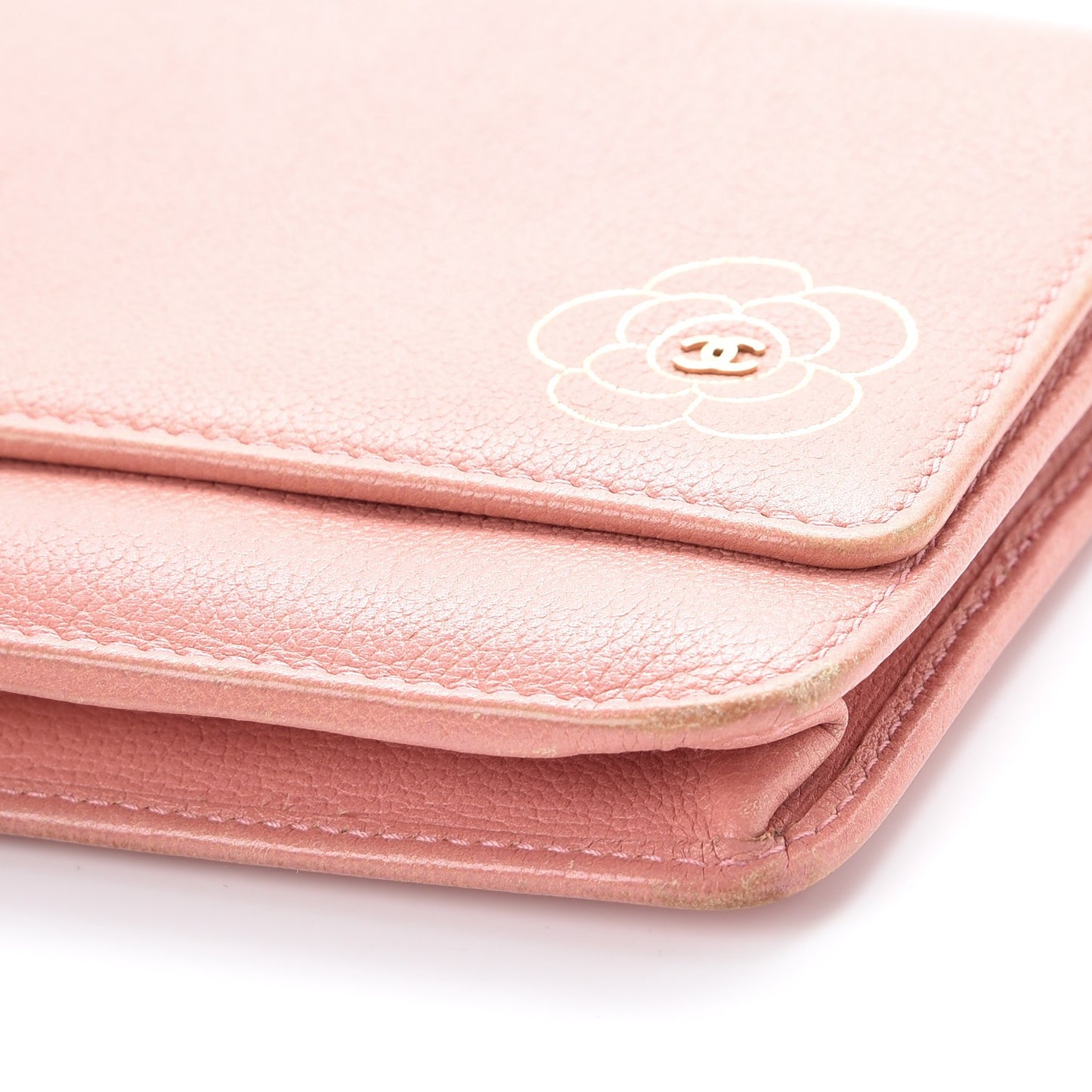 Goatskin Embossed Camellia Wallet On Chain WOC Light Pink