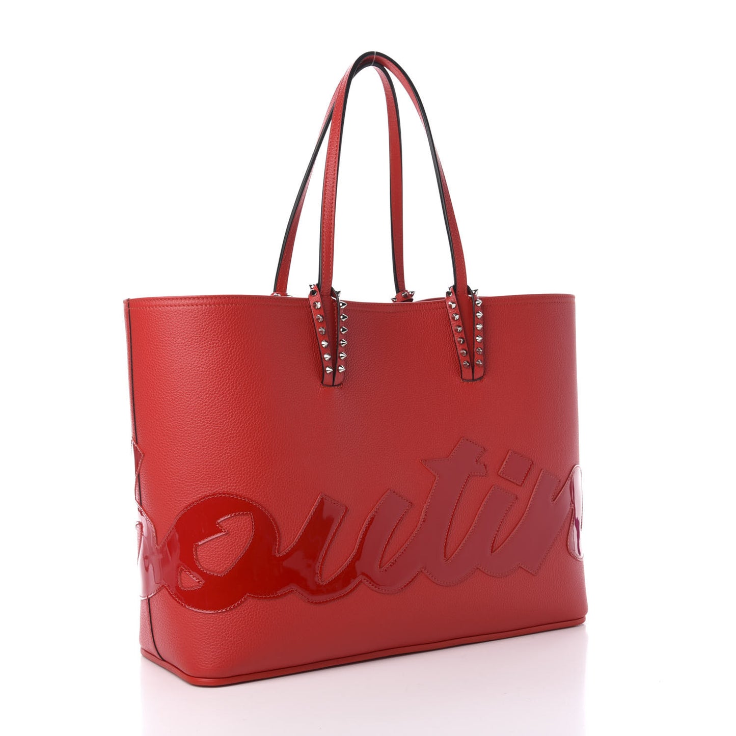 Calfskin Patent Logo Spikes East West Cabata Tote Red