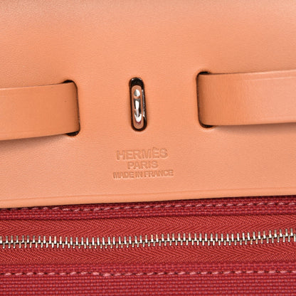 Hermes Vache Hunter Toile Herbag Zip 31 PM Rouge Grenat Natural 7 of 9
