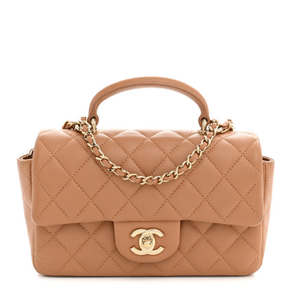 Chanel Lambskin Quilted Mini Top Handle Rectangular Flap Dark Beige 1 of 12