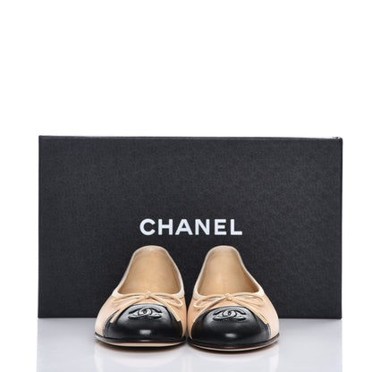 Chanel Lambskin Cap Toe Ballerina Flats 35 Beige Black 9 of 9