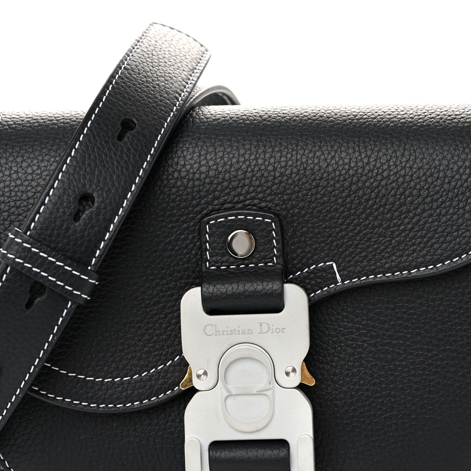 Christian Dior Grained Calfskin Saddle Messenger Bag With Strap Black 8 of 12