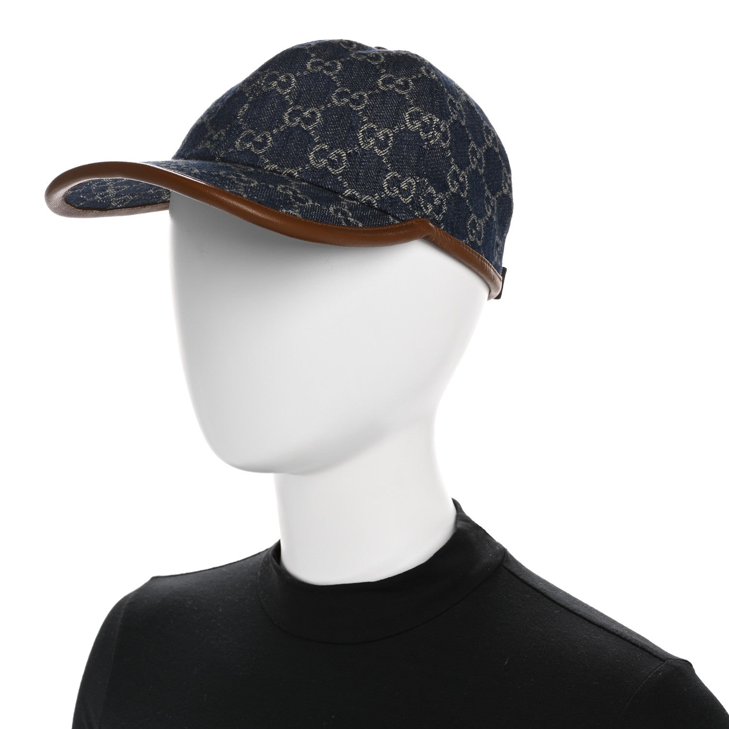 Gucci Washed Jacquard Denim Nappa GG Monogram Oscar Baseball Hat S Denim Cuir 2 of 10