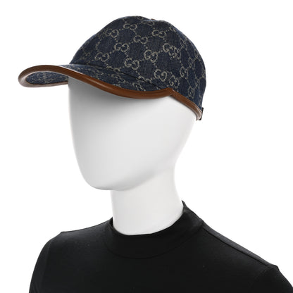 Gucci Washed Jacquard Denim Nappa GG Monogram Oscar Baseball Hat S Denim Cuir 2 of 10