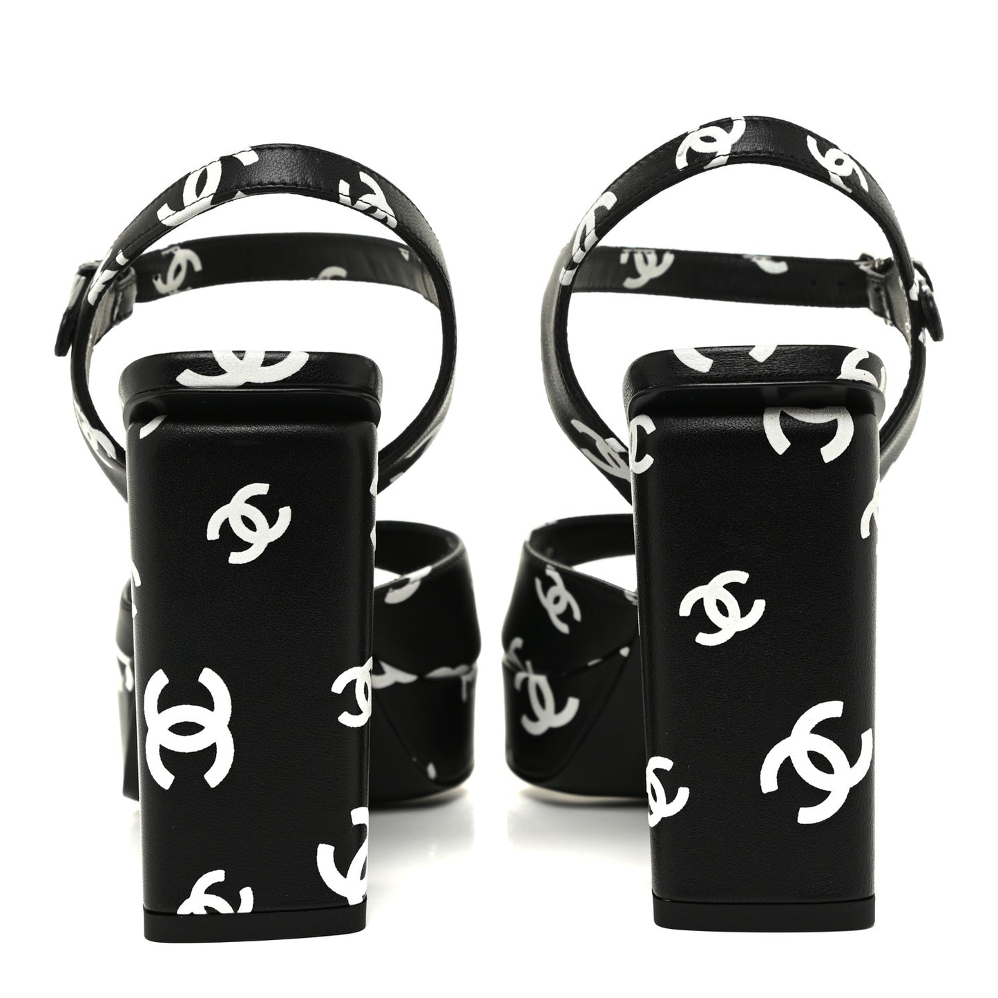 Printed Lambskin CC Platform Sandals 35 Black White