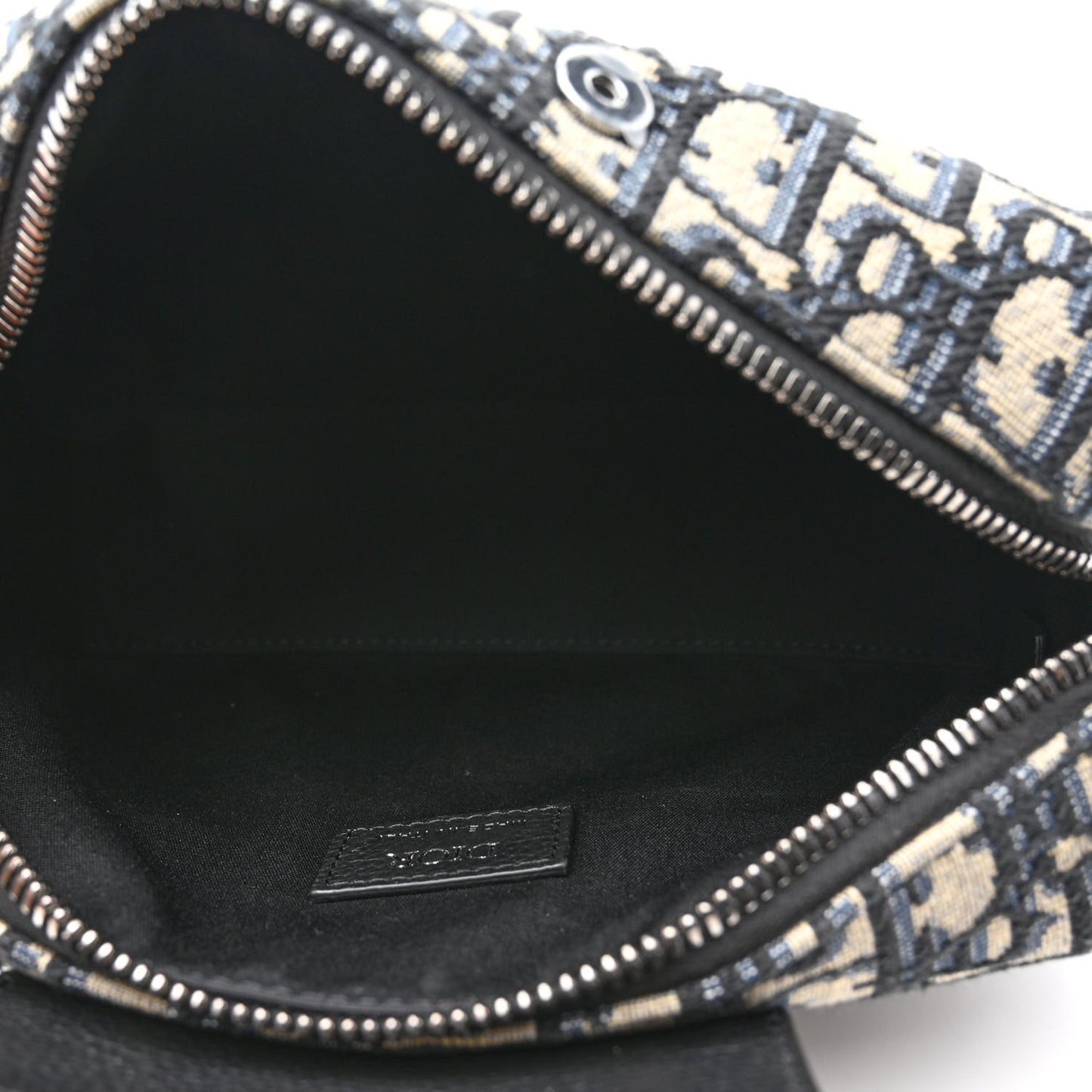 Oblique Jacquard Grained Calfskin Lingot Pouch Beige Black
