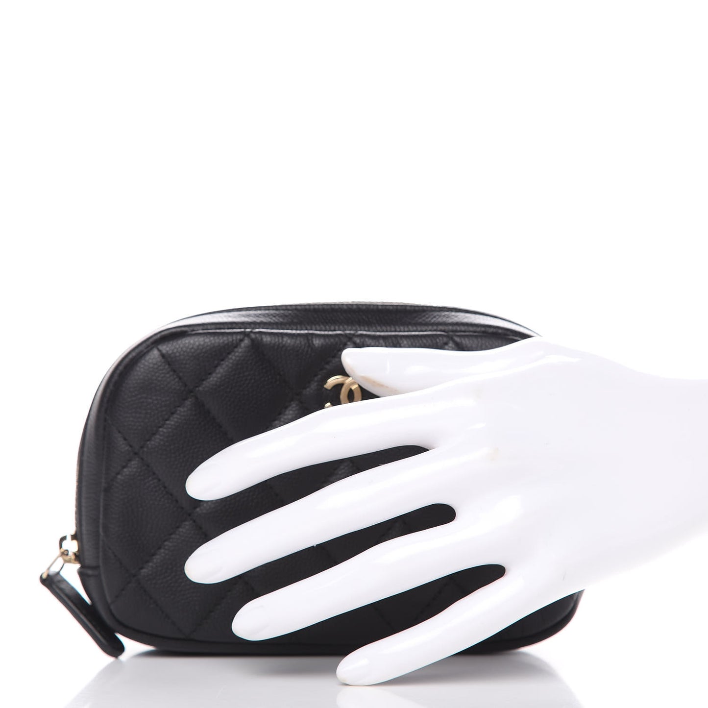 Caviar Quilted Small Curvy Pouch Cosmetic Case Black