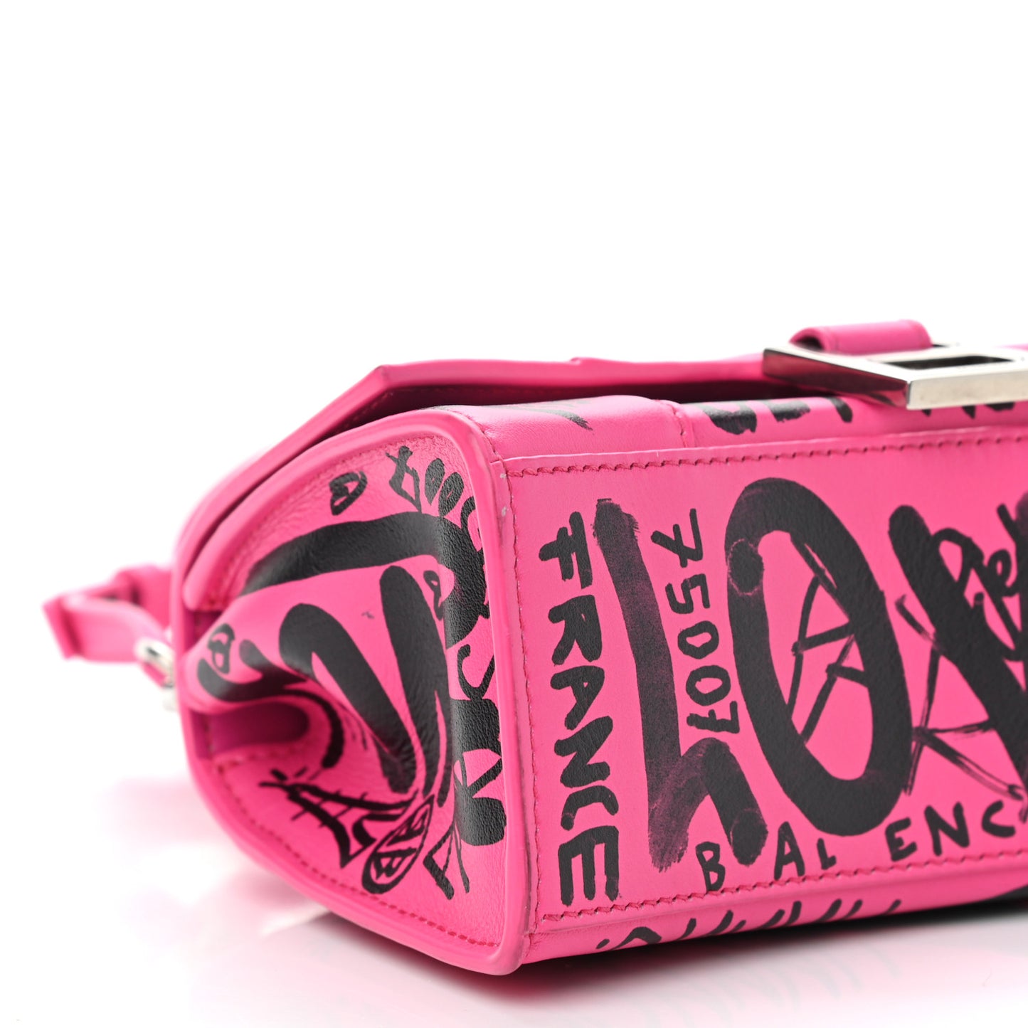 Smooth Calfskin Graffiti Hourglass Top Handle Bag XS Acid Fuchsia Black