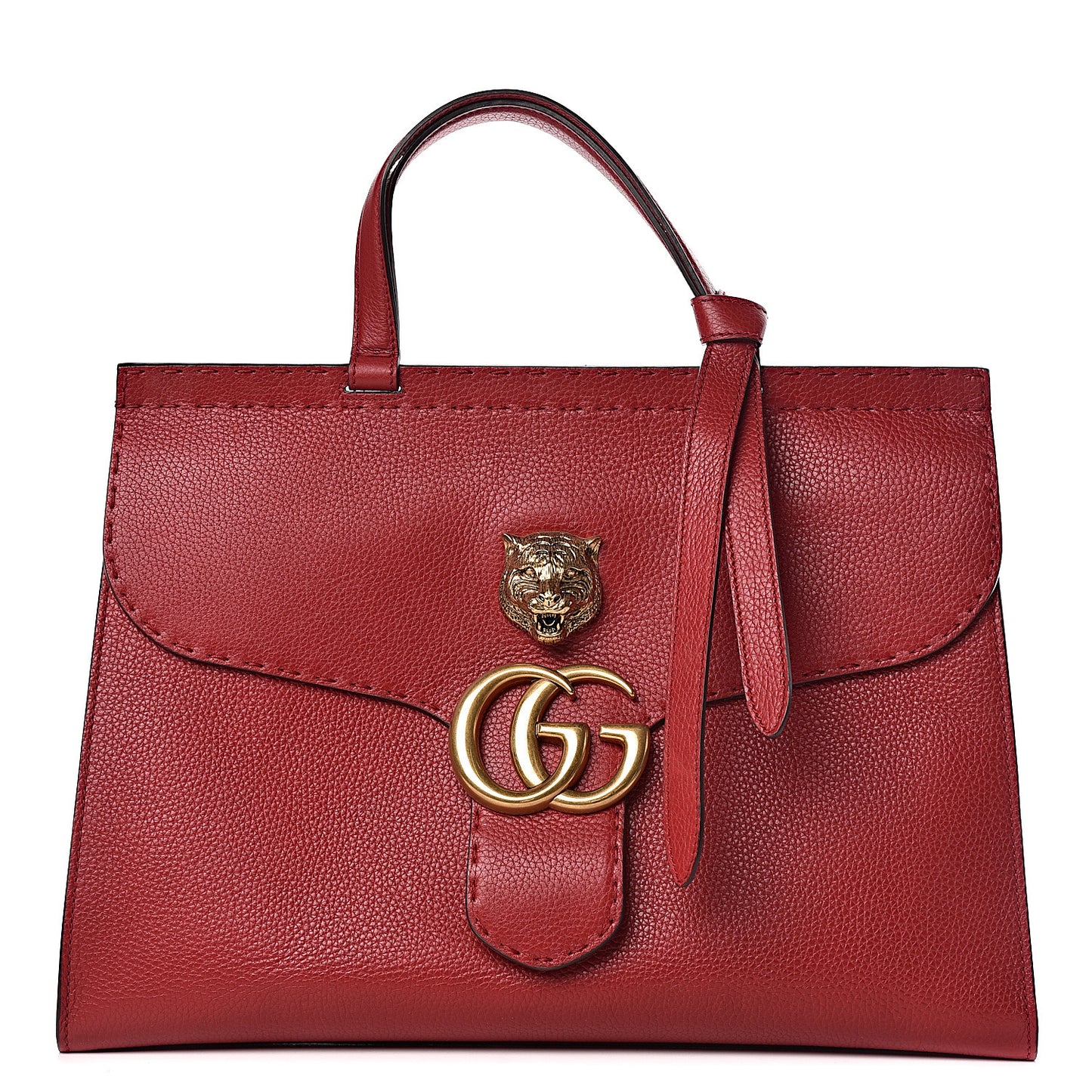 Calfskin Feline Medium GG Marmont Top Handle Bag Vulcanic Red