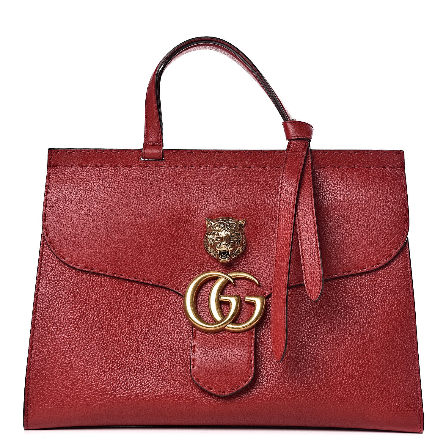 Gucci Calfskin Feline Medium GG Marmont Top Handle Bag Vulcanic Red 1 of 16