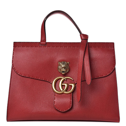 Gucci Calfskin Feline Medium GG Marmont Top Handle Bag Vulcanic Red 1 of 16