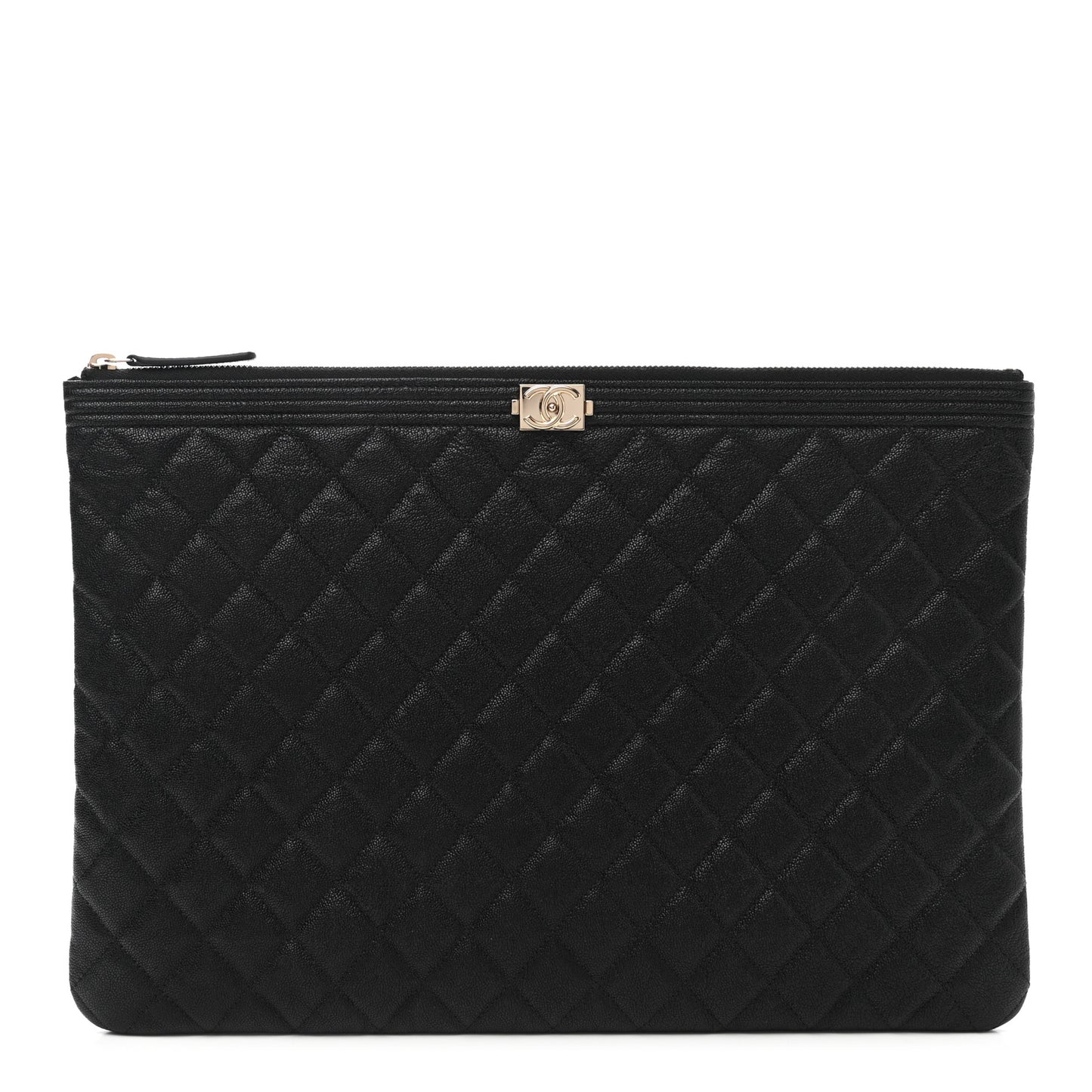 Lambskin Quilted Large Boy Zip Pouch Black