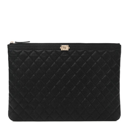 Chanel Lambskin Quilted Large Boy Zip Pouch Black 1 of 8