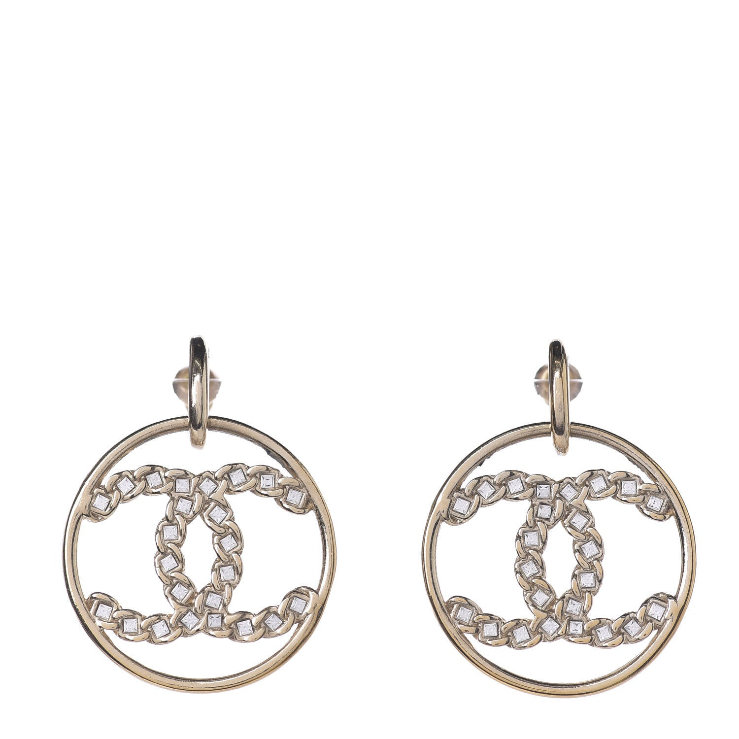 Chanel Baguette Crystal High Society CC Drop Earrings Gold 1 of 4