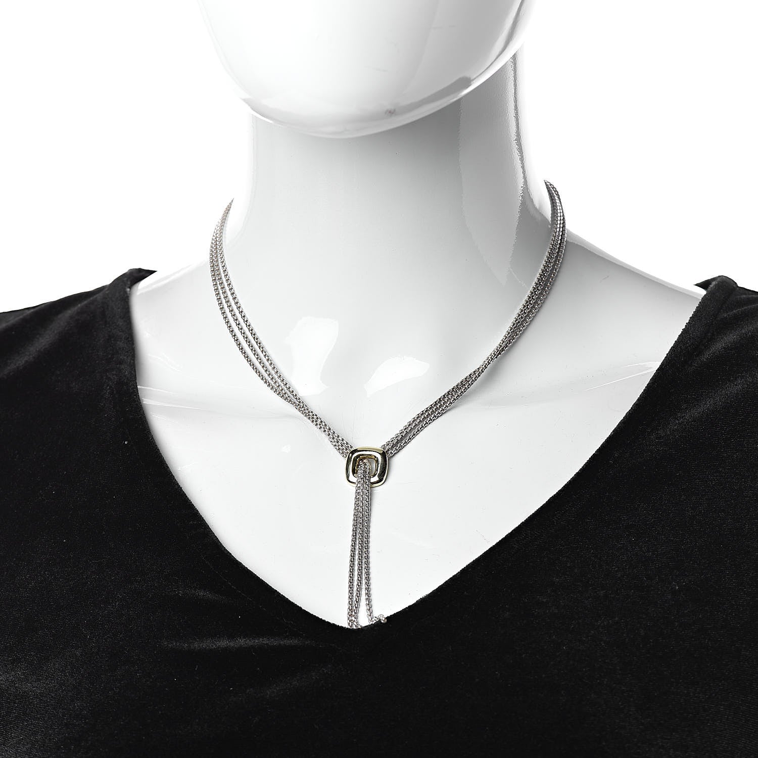 David Yurman Sterling Silver 18K Yellow Gold Lariat Waterfall Necklace 2 of 4
