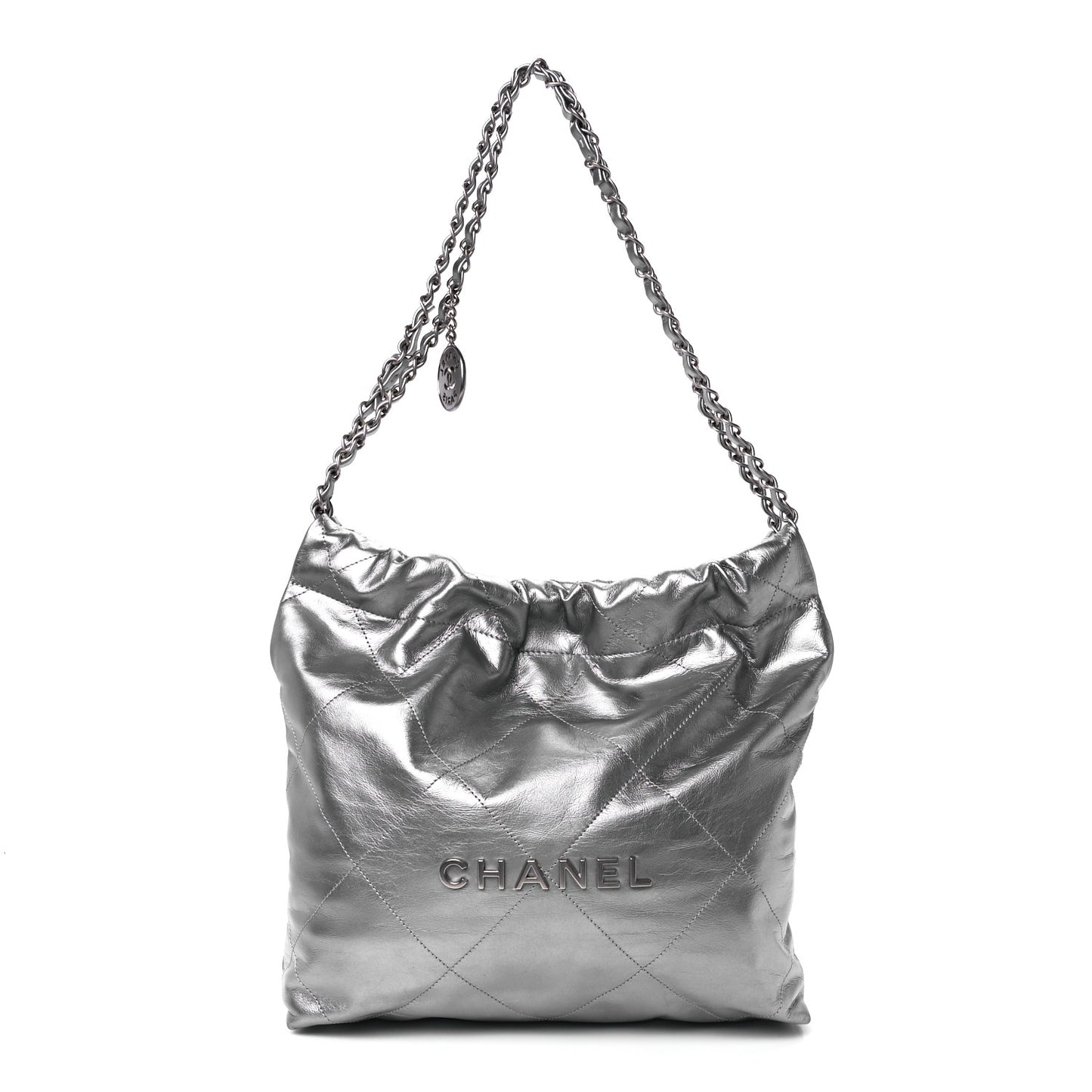 Metallic Calfskin Quilted Chanel 22 Silver