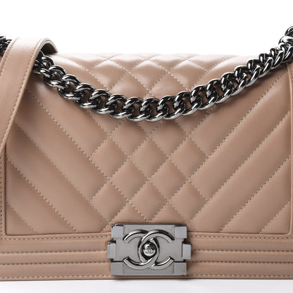 Chanel Calfskin Chevron Quilted Medium Boy Flap Beige 10 of 11