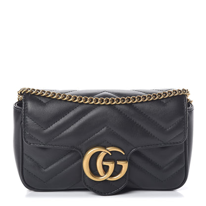 Gucci Calfskin Matelasse Super Mini GG Marmont Shoulder Bag Black 1 of 11